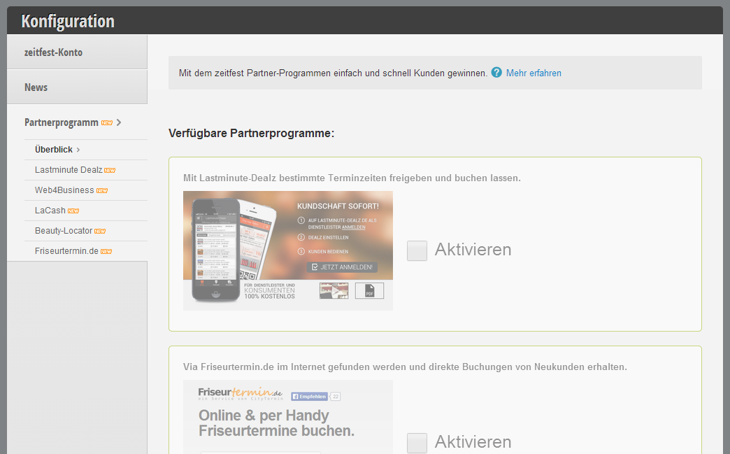 Partnerprogrammoptionen